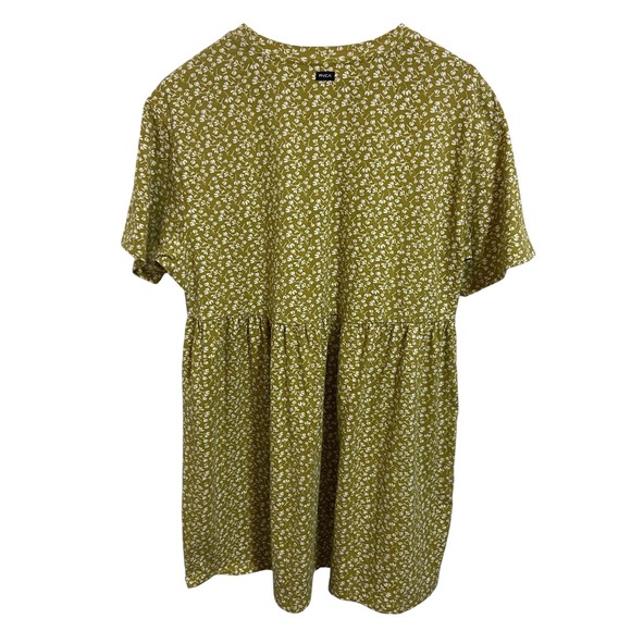 RVCA Olive Green Floral Babydoll Mini Dress Cottagecore Boho Festival Size Large - Picture 3 of 11